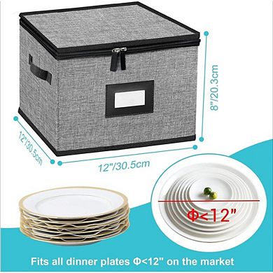 Great Ambitions Quilted Hard-Shell Dish Storage with 24 Felt Dividers, 2-Pack, 12x12x8in