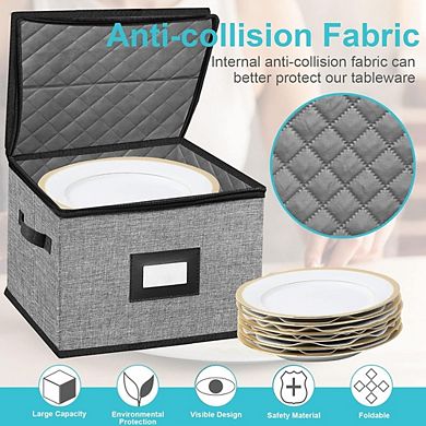Great Ambitions Quilted Hard-Shell Dish Storage with 24 Felt Dividers, 2-Pack, 12x12x8in