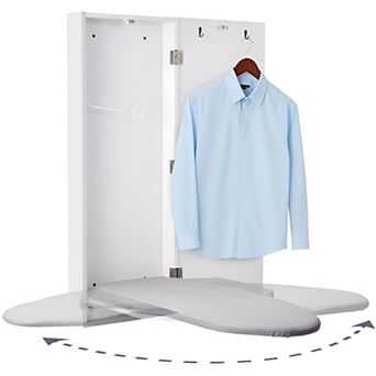 Ivation Wall-Mounted Swivel Ironing Board Cabinet, Foldable Storage Station Hooks & Rack Set - White