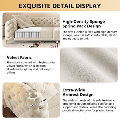 Merax Convertible Velvet Sleeper Sofa Bed, 4-Seater Sofa with Ottoman & Invisible Legs