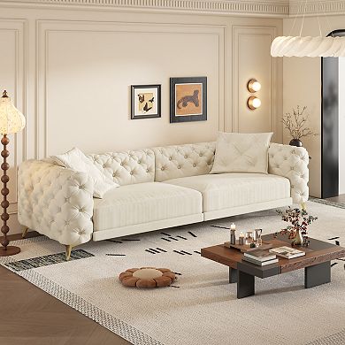 Merax Convertible Velvet Sleeper Sofa Bed, 4-Seater Sofa with Ottoman & Invisible Legs