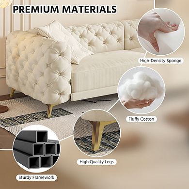 Merax Convertible Velvet Sleeper Sofa Bed, 4-Seater Sofa with Ottoman & Invisible Legs