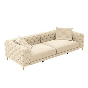 Merax Convertible Velvet Sleeper Sofa Bed, 4-Seater Sofa with Ottoman & Invisible Legs