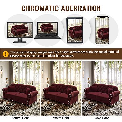 Merax Chesterfield Velvet Single Seater Sofa with Ottoman, Mid-Century Modern Button Tufted Armchair
