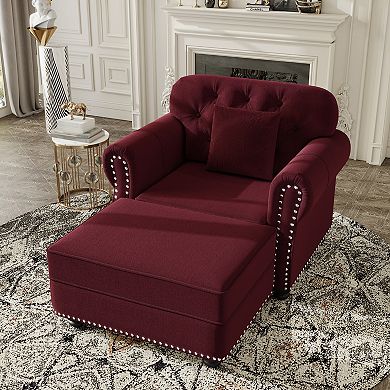 Merax Chesterfield Velvet Single Seater Sofa with Ottoman, Mid-Century Modern Button Tufted Armchair