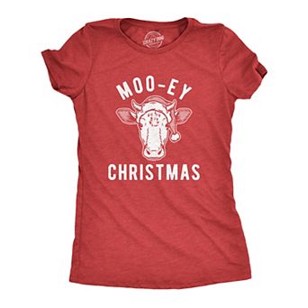 Womens Moo-ey Christmas T Shirt Funny Holiday Festive Cow Merry Xmas Graphic Tee