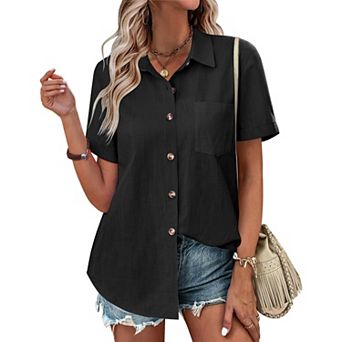 Zeagoo Women's 100% Linen Cotton Button Down Shirts Short Sleeve Casual Business Blouses