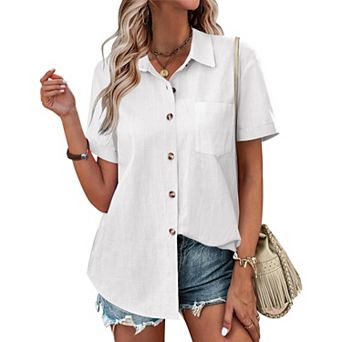 Zeagoo Women's 100% Linen Cotton Button Down Shirts Short Sleeve Casual Business Blouses