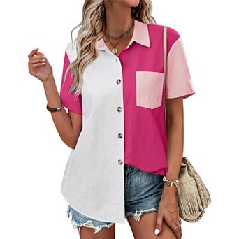 Zeagoo Women's 100% Linen Cotton Button Down Shirts Short Sleeve Casual Business Blouses