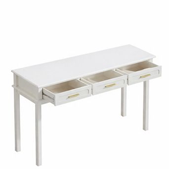 Merax Cream White Vanity Desk with 3 Drawers, Modern Makeup Table or Writing Desk