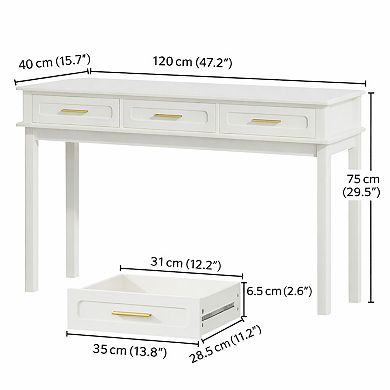 Merax Cream White Vanity Desk with 3 Drawers, Modern Makeup Table or Writing Desk