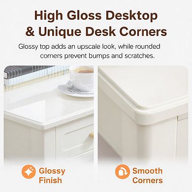 Merax Cream White Vanity Desk with 3 Drawers, Modern Makeup Table or Writing Desk