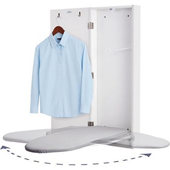 Ivation Wall-Mounted Swivel Ironing Board Cabinet, Foldable Storage Station with Hooks Racks - White