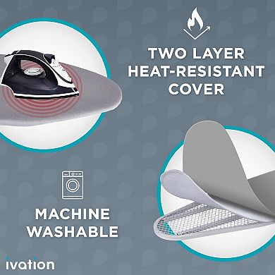 Ivation Wall-Mounted Swivel Ironing Board Cabinet, Foldable Storage Station with Hooks Racks - White