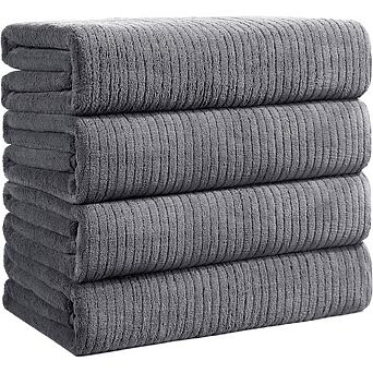 Great Ambitions 4-Pack Extra Large Bath Towels 35x70", Soft Microfiber, Quick-Dry & Absorbent Grey