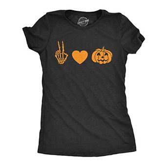 Womens Peace Love Jack O Lantern T Shirt Funny Halloween Party Graphic Novelty Tee