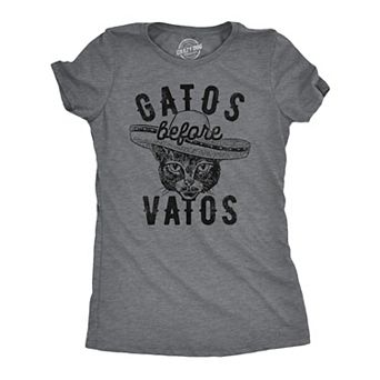 Womens Gatos Before Vatos T Shirt Funny Kitten Lovers Spanish Joke Tee for Ladies