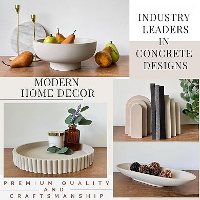 Concrete Decorative Bowl - White Large Decorative Bowls for Home Decor - Coffee Table Bowl Decor