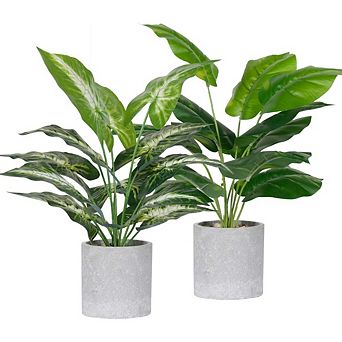 2 Pack Fake Plants Artificial Tropical Faux Plants Indoor for Office Desk Home Sage Green Decor