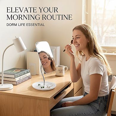 Adjustable Gooseneck Vanity Mirror, Square Tabletop with 360° Rotation for Bathroom