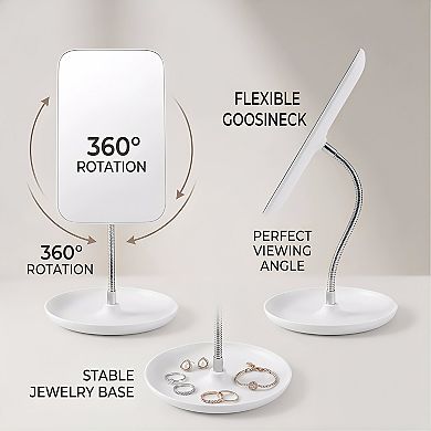 Adjustable Gooseneck Vanity Mirror, Square Tabletop with 360° Rotation for Bathroom