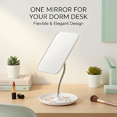 Adjustable Gooseneck Vanity Mirror, Square Tabletop with 360° Rotation for Bathroom