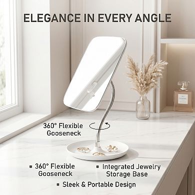 Adjustable Gooseneck Vanity Mirror, Square Tabletop with 360° Rotation for Bathroom
