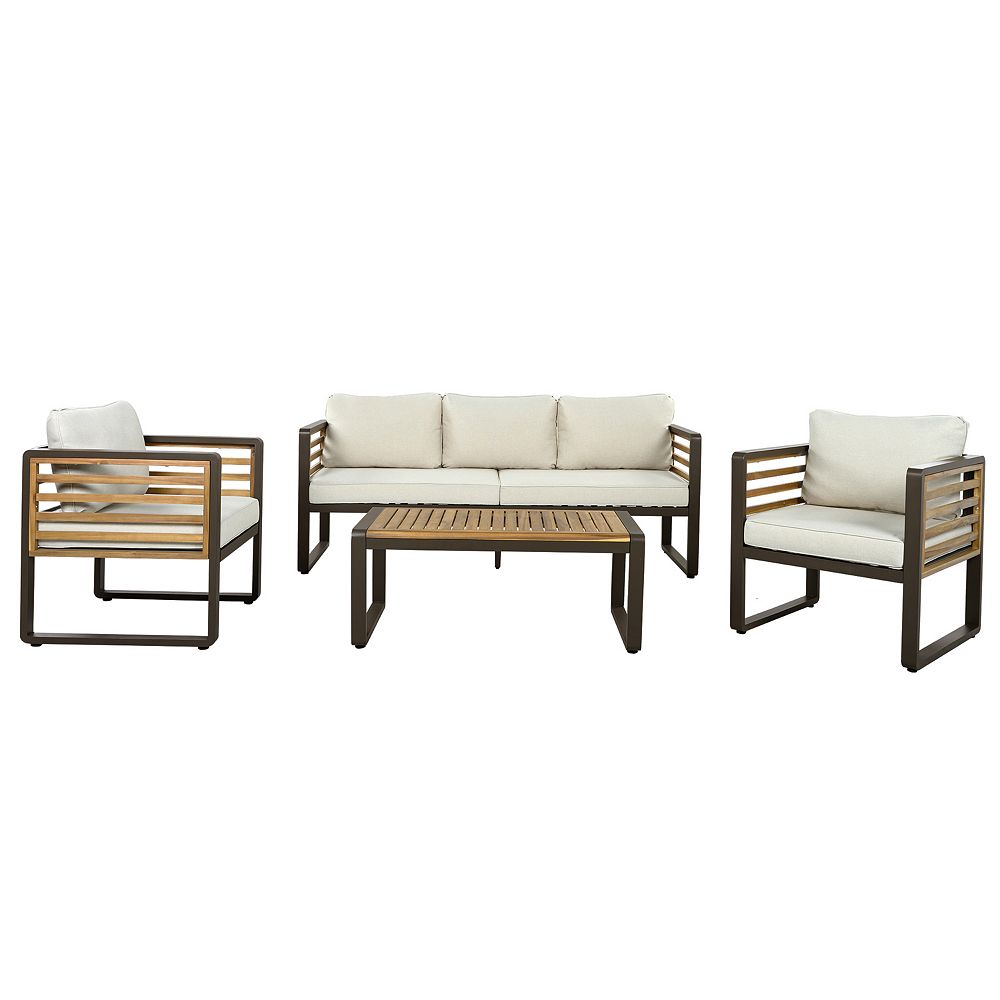 Merax 4-Piece Outdoor Patio Conversation Set for 5 Person, Brown Metal ...