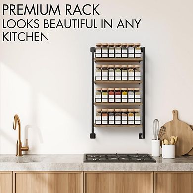 Space-Saving Wall Mount Spice Rack Organizer, Modern Hanging Shelf, Holds Up To 56 Jars