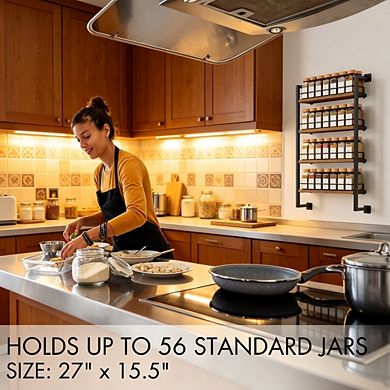 Space-Saving Wall Mount Spice Rack Organizer, Modern Hanging Shelf, Holds Up To 56 Jars