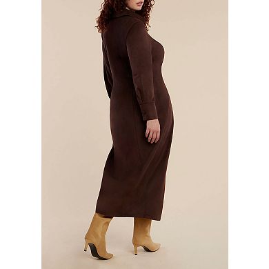 ELOQUII Women's Plus Size Suede Shirt Dress