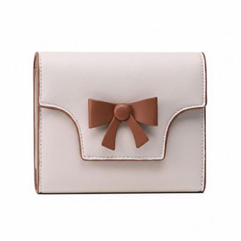 ZUQIETA Cute Bowknot RFID Leather Bifold Wallet Card Slots, ID Window & Zipper Pocket for Women
