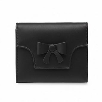 ZUQIETA Cute Bowknot RFID Leather Bifold Wallet Card Slots, ID Window & Zipper Pocket for Women