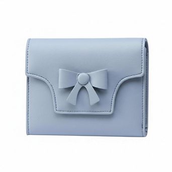ZUQIETA Cute Bowknot RFID Leather Bifold Wallet Card Slots, ID Window & Zipper Pocket for Women