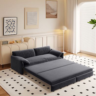 Merax Convertible Velvet Sleeper Sofa Bed, Queen Size Pull Out Sofa with Side Storage & Wheels
