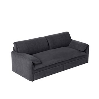 Merax Convertible Velvet Sleeper Sofa Bed, Queen Size Pull Out Sofa with Side Storage & Wheels