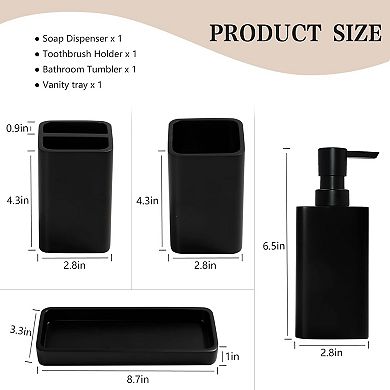 4 Piece Bathroom Accessories Set with Soap Dispenser and Toothbrush Holder