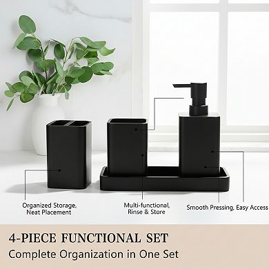 4 Piece Bathroom Accessories Set with Soap Dispenser and Toothbrush Holder