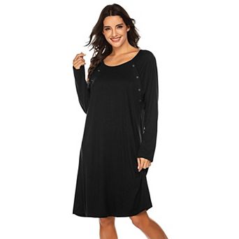 Ekouaer Maternity Nightgown Labor Delivery Nursing Gown Hospital Breastfeeding Dress Long Sleeve
