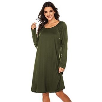 Ekouaer Maternity Nightgown Labor Delivery Nursing Gown Hospital Breastfeeding Dress Long Sleeve