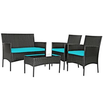 Costway 4 pc Patio Rattan Furniture Set Cushioned Sofa Coffee Table Backyard Porch