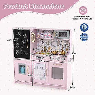 Wooden Play Kitchen With Dishwasher, Blackboard and Ice Maker