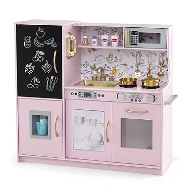 Wooden Play Kitchen With Dishwasher, Blackboard and Ice Maker
