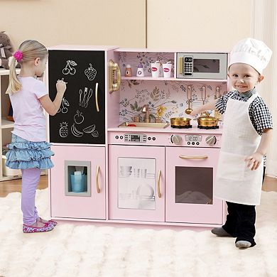 Wooden Play Kitchen With Dishwasher, Blackboard and Ice Maker