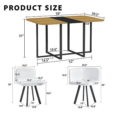 Loheer Modern 7 Piece Dining Set for 6 with Black and Wood Grain Table and Faux Leather Chairs