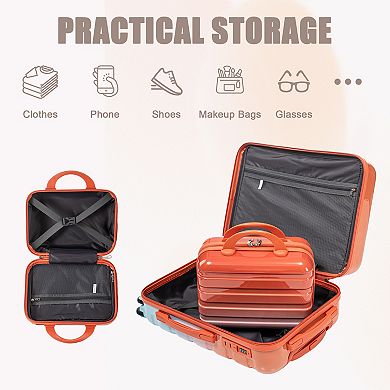 KWPZQEB 14" 20" PC Spinner Wheel Carry on Suitcase Set with Combination Lock, Gradient Color, 2pcs