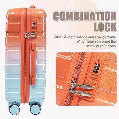 KWPZQEB 14" 20" PC Spinner Wheel Carry on Suitcase Set with Combination Lock, Gradient Color, 2pcs