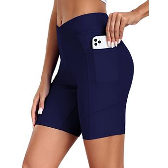 Ekouaer Women Board Shorts Swim Shorts Cross Waist Beach Surf Swimwear Bottoms with Pocket