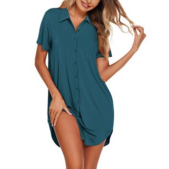 Ekouaer Nightgowns for Women Button Down V Neck Sleepshirt Short Sleeve Nursing Dress