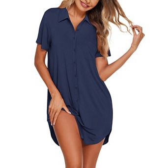 Ekouaer Nightgowns for Women Button Down V Neck Sleepshirt Short Sleeve Nursing Dress